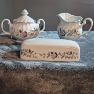 Charming Vintage Sugar Bowl, Creamer, Butter Dish, and Pepper Shaker Set – Fine